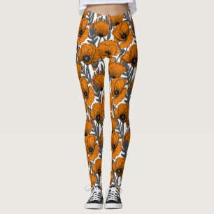 Orange poppies on white leggings