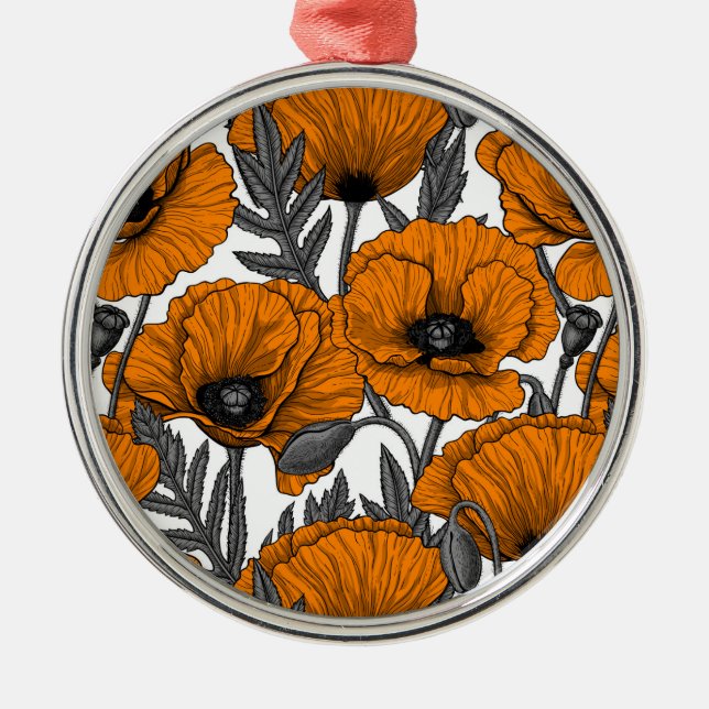 Orange poppies on white metal ornament (Front)