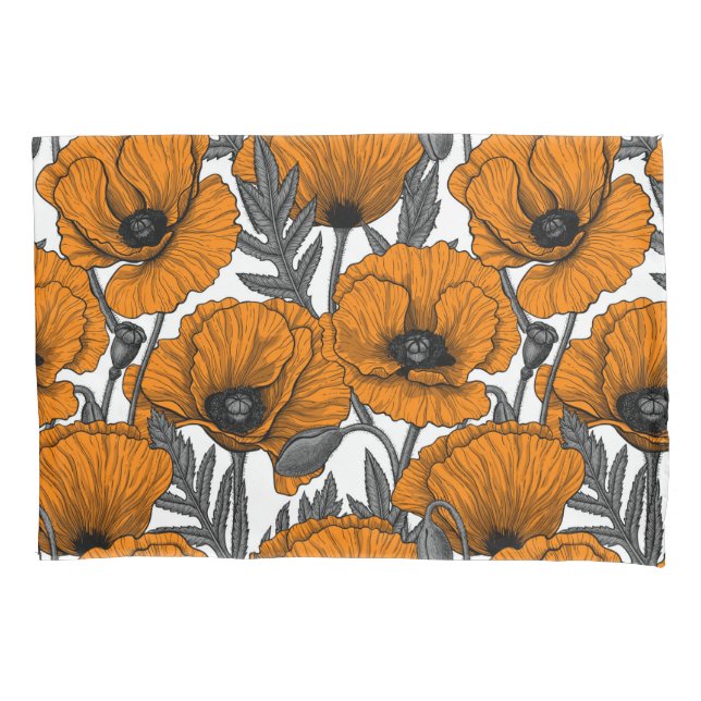 Orange poppies on white pillowcase (Front-Left)
