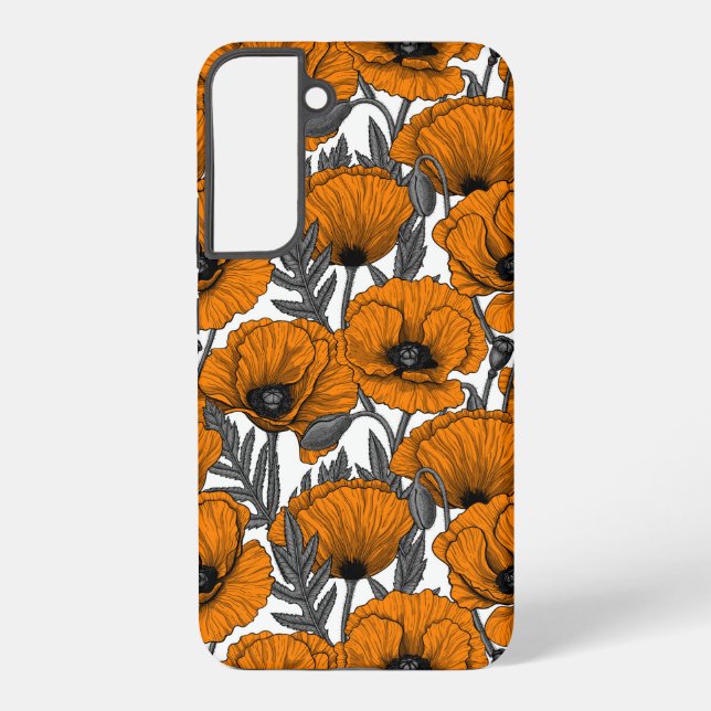 Orange poppies on white samsung galaxy s22+ case (Back)