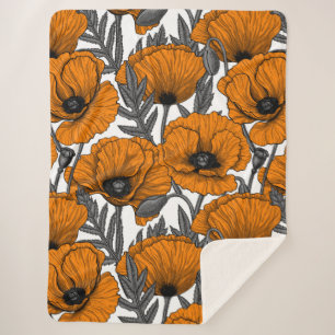 Orange poppies on white sherpa blanket
