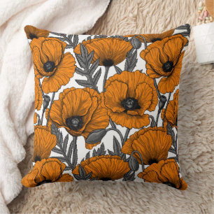 Orange poppies on white throw pillow