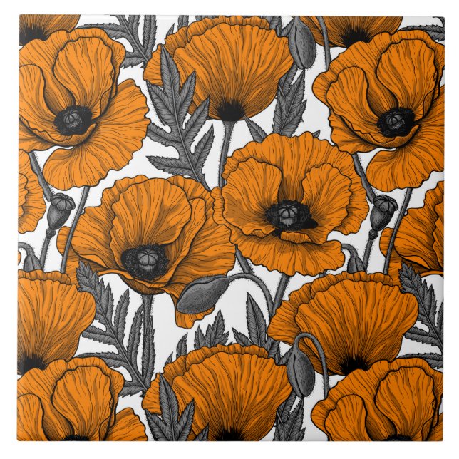 Orange poppies on white tile (Front)