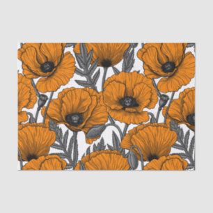 Orange poppies on white tissue paper