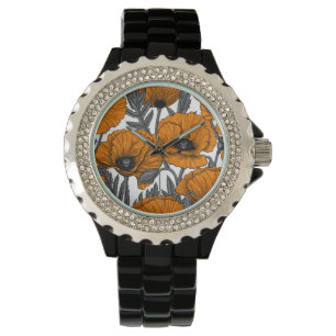 Orange poppies on white watch