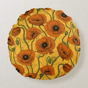 Orange Poppies Round Pillow