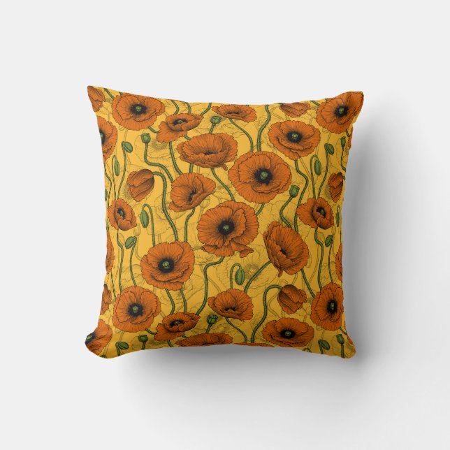 Orange Poppies Throw Pillow (Front)