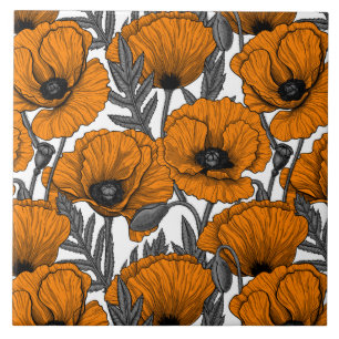 Orange poppies tile