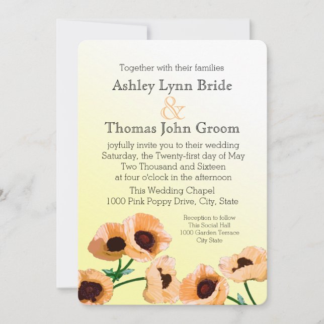 Orange Poppies Wedding Invitation (Front)