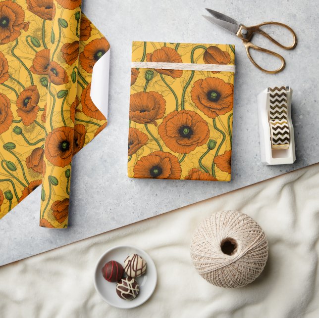 Orange Poppies Wrapping Paper (Crafts)