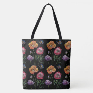 Orange Poppy Black Floral Sac fourre-tout d'aquare