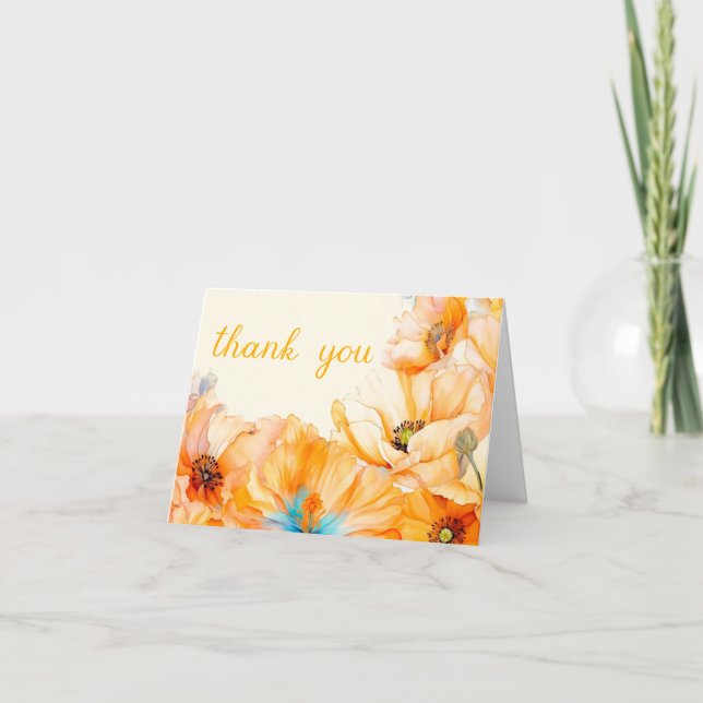 Orange Poppy Bloom bridal shower thank you Card (Front)