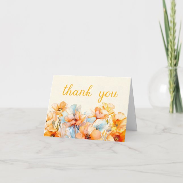 Orange Poppy Bloom bridal shower thank you Card (Front)