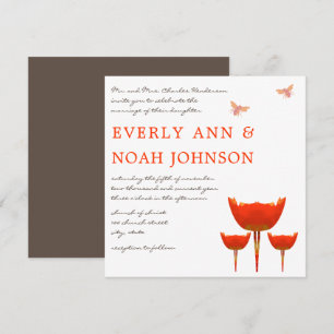 Orange Poppy & Bumble Bee Wedding  Invitation