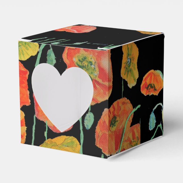 Orange Poppy  Floral Wedding Cake Favor Box (Front Side)