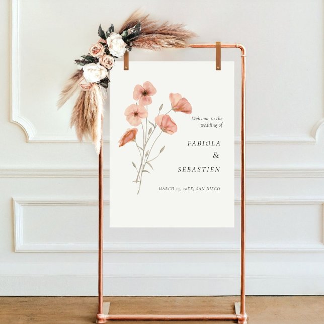 Orange Poppy Flower botanical Wedding Welcome sign (Creator Uploaded)