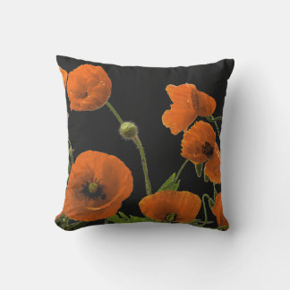 Orange Poppy Flower Colourful Floral Abstract Blac Outdoor Pillow