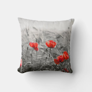 Orange Poppy Flower Field Minimalist Photography  Throw Pillow