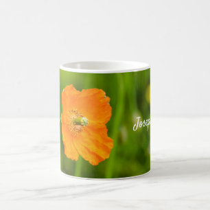 Orange Poppy Flower Nature Photo And Custom Name Coffee Mug