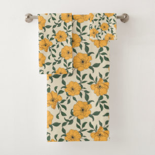 Orange Poppy Flower Pattern Bath Towel Set