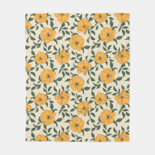 Orange Poppy Flower Pattern Fleece Blanket