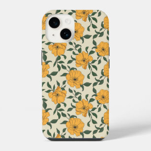 Orange Poppy Flower Pattern iPhone 14 Case