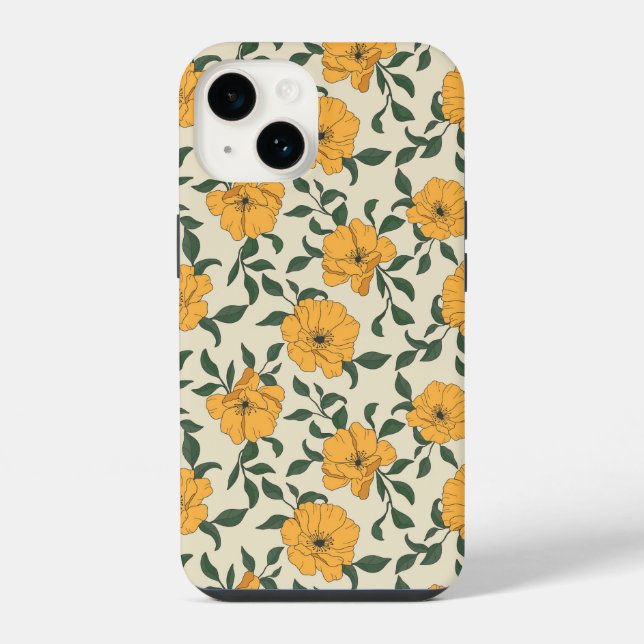 Orange Poppy Flower Pattern iPhone Case (Back)
