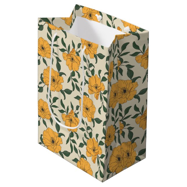 Orange Poppy Flower Pattern Medium Gift Bag (Front Angled)