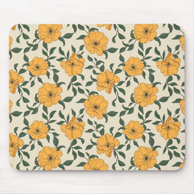 Orange Poppy Flower Pattern Mouse Pad (Front)