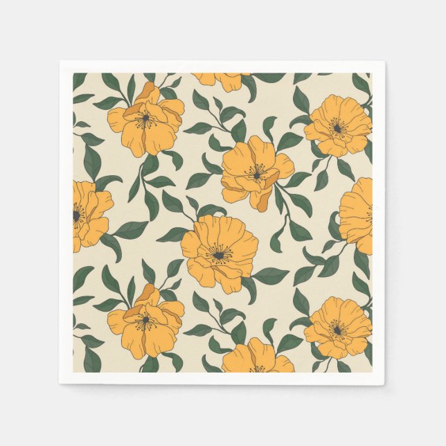 Orange Poppy Flower Pattern Napkin (Front)