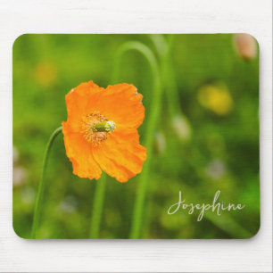 Orange Poppy Flower Photo With Custom Name Mouse Pad