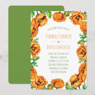 Orange Poppy Flower Wedding Invitation