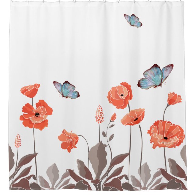 Orange Poppy Flowers and Blue Butterflies Garden (Front)
