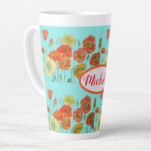 Orange Poppy Flowers Aquarelle Floral Mug Aqua