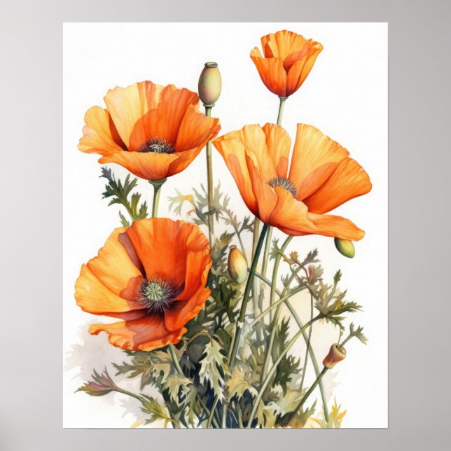 Orange Poppy Flowers Art Print Poster (Devant)