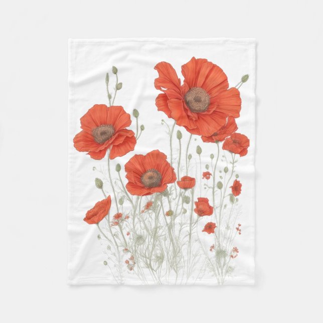 Orange Poppy Flowers Fleece Blanket (Front)