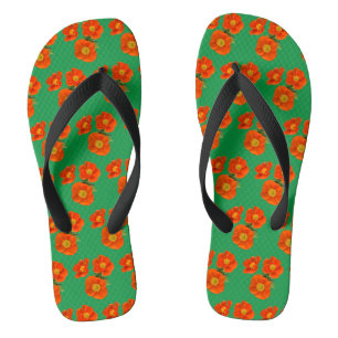 Orange Poppy Flowers Flip Flops