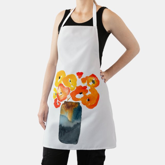 Orange poppy flowers watercolor apron (Insitu)