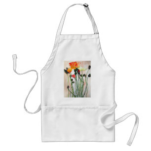 Orange Poppy flowers watercolor art Standard Apron