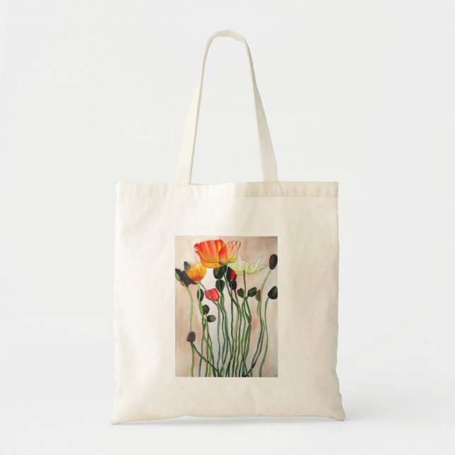 Orange Poppy flowers watercolor art Tote Bag (Front)