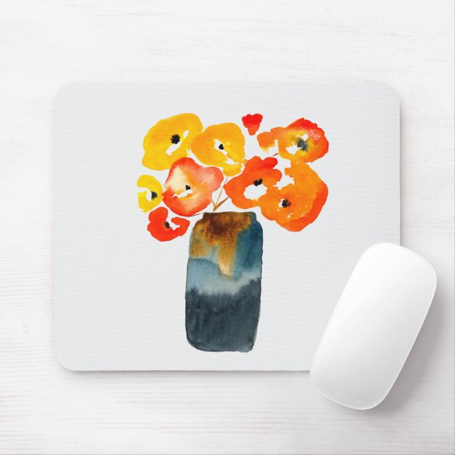 Orange poppy flowers watercolor mouse pad (With Mouse)