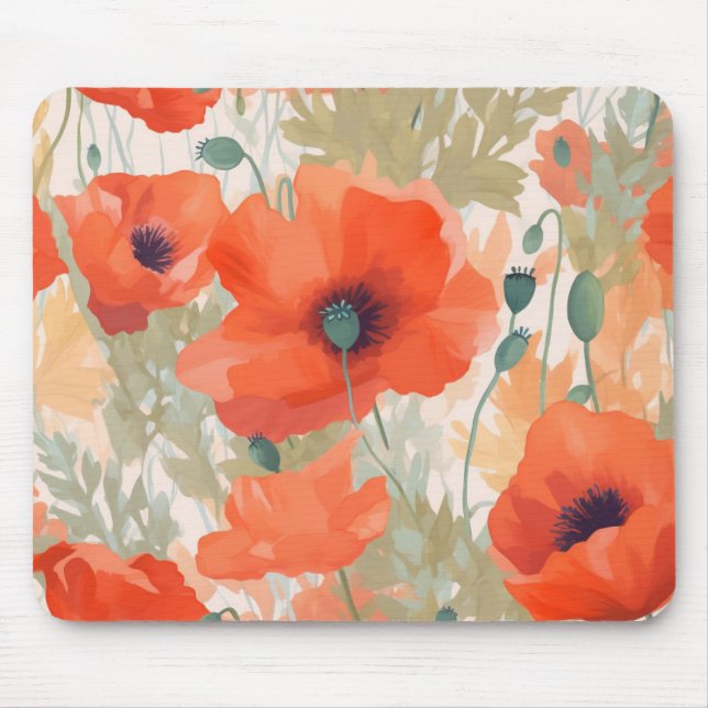 Orange Poppy Meadow Mouse Pad (Front)