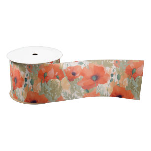Orange Poppy Meadow Satin Ribbon