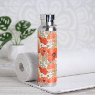 Orange Poppy Meadow Water Bottle
