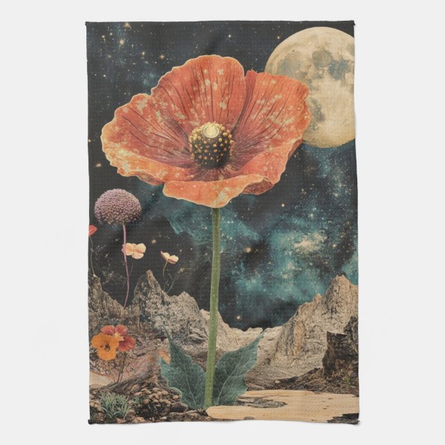 Orange Poppy Under Moonlight Kitchen Towel (Vertical)