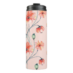 Orange Popy Watercolor: Vintage Floral Design Thermal Tumbler