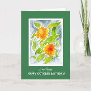 Orange Pot Marigolds Partner's October Birthday Card