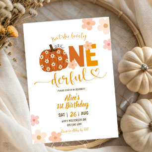 Orange Preppy Pumpkin Daisy Onederful 1st Birthday Invitation