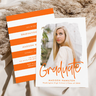 Orange Preppy Script Photo Graduation Party Invitation