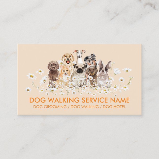 Orange Pretty Dogs in Daisies Business Card (Front)